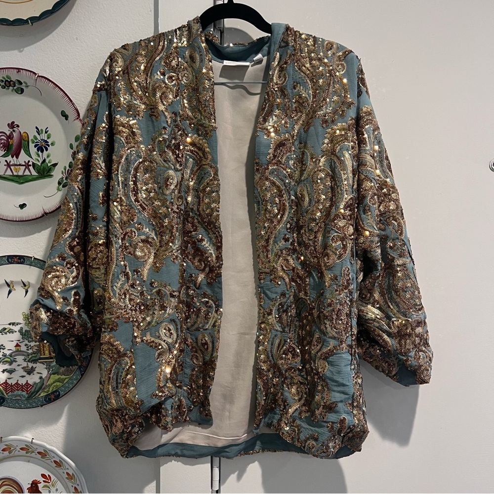 Anthropologie Glittering Gold Sequined Kimono - Picture 3 of 10